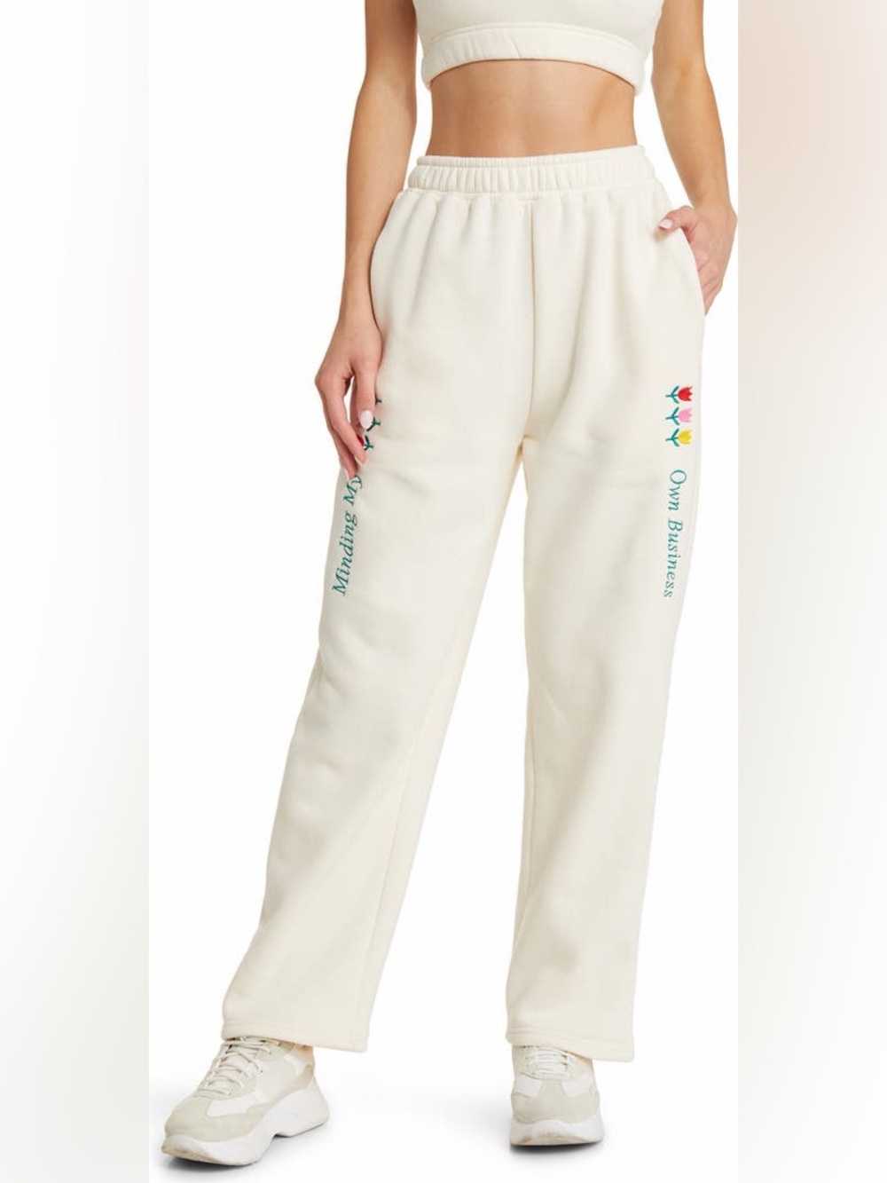 HTF Yellow The Label 'Minding My Own Business' Fleece Pants sz Small S EUC